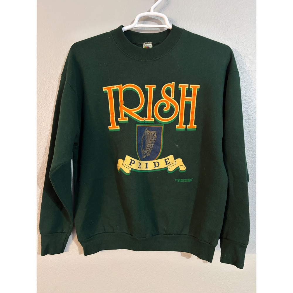 Vintage Fruit of the Loom Irish Pride Sweatshirt Mens XL Green Harp Made in USA